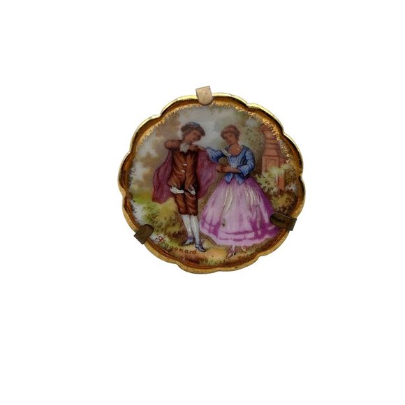 Vintage Decorative Limoges Miniature Plate Dish with Stand Holder Romantic Scene - Picture 1 of 6